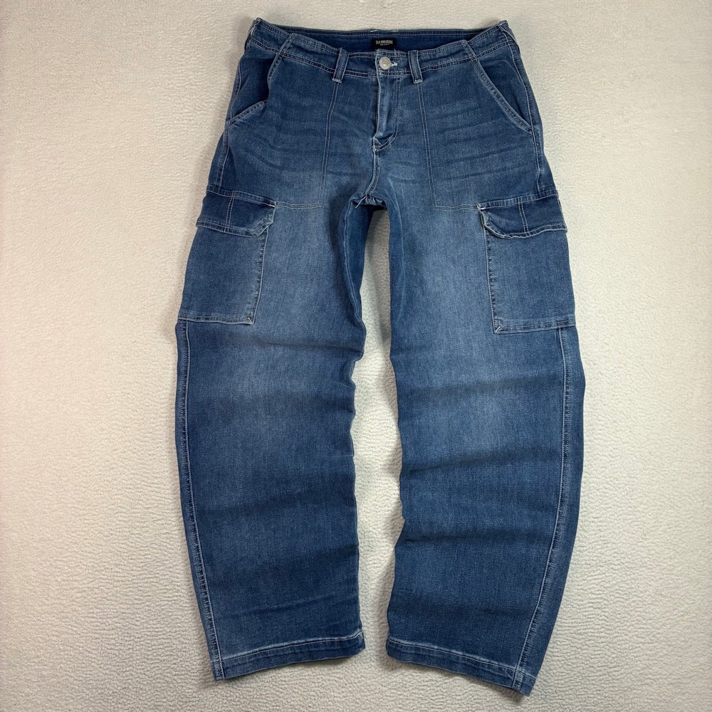 Y2K True Religion Baggy Cargo Jeans Men 31x33 Blue Faded Embroidered Denim